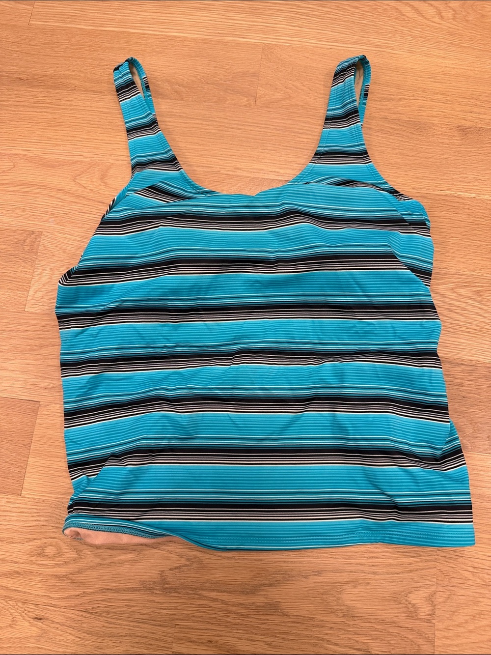 L.L. Bean Turquoise Striped Tankini Top with Black and White Bands